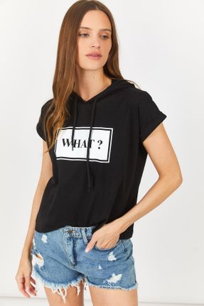 تی شرت مشکی زنانه رگولار یقه گرد تکی کد 699262601