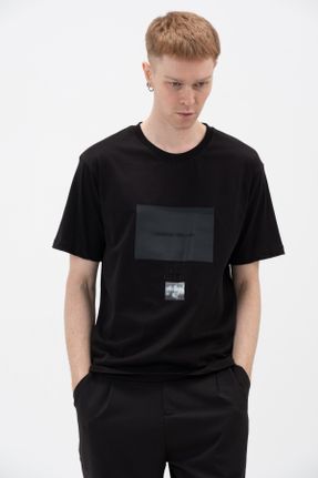 تی شرت مشکی مردانه اورسایز یقه گرد تکی طراحی کد 699569099