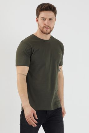 تی شرت خاکی مردانه یقه گرد رگولار تکی بیسیک کد 79873584