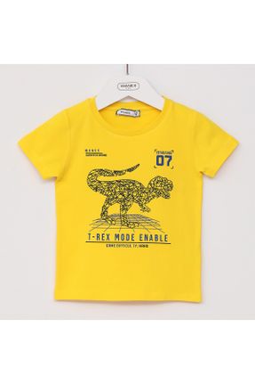 تی شرت زرد بچه گانه رگولار یقه گرد پنبه (نخی) تکی کد 699284015