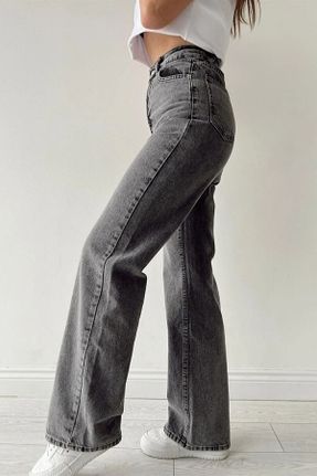 شلوار جین طوسی زنانه پاچه راحت سوپر فاق بلند ساده بلند کد 700037793
