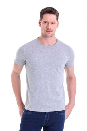 تی شرت طوسی مردانه پنبه (نخی) رگولار یقه گرد کد 701297912