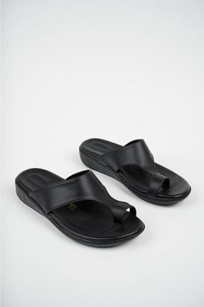 دمپائی مشکی زنانه چرم خالص AYS SHOES - کد 702044248