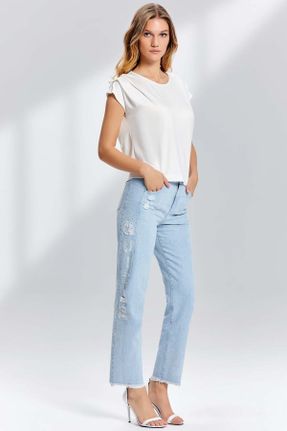 شلوار جین آبی زنانه پاچه ساده ساده کد 266068284