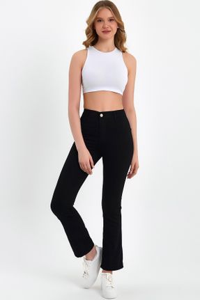 شلوار جین مشکی زنانه پاچه اسپانیولی فاق بلند استاندارد کد 702085374