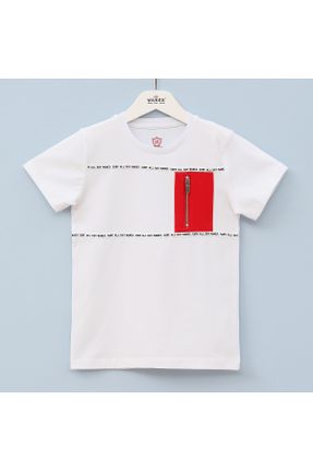 تی شرت قرمز بچه گانه رگولار یقه گرد پنبه (نخی) تکی کد 701176870