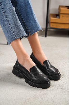 کفش لوفر مشکی زنانه چرم مصنوعی پاشنه متوسط ( 5 - 9 cm ) کد 701931492