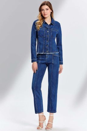 شلوار جین آبی زنانه پاچه لوله ای ساده کد 252547248
