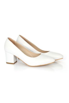 کفش پاشنه بلند کلاسیک سفید زنانه چرم طبیعی پاشنه ضخیم پاشنه متوسط ( 5 - 9 cm ) کد 702116451
