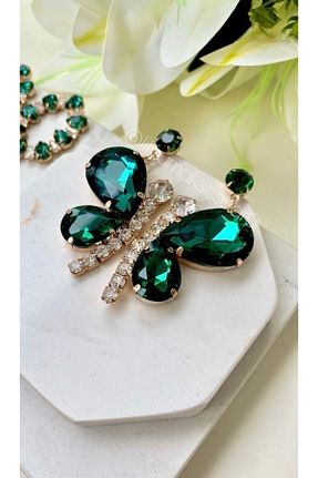 گوشواره جواهر سبز برنجی Lilyum Aksesuar - کد 702699754