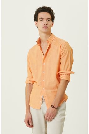 پیراهن نارنجی مردانه یقه دکمه مخفی کد 703208217