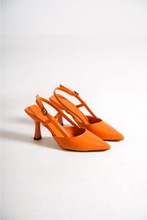 کفش پاشنه بلند کلاسیک نارنجی زنانه چرم مصنوعی پاشنه نازک پاشنه متوسط ( 5 - 9 cm ) کد 703390389