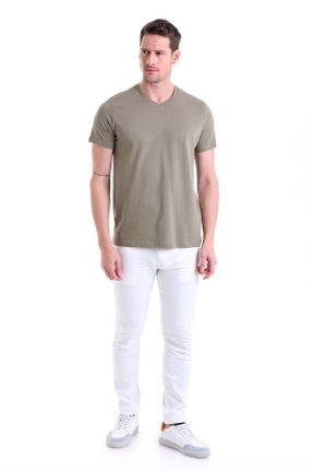تی شرت خاکی مردانه رگولار یقه هفت پنبه (نخی) کد 703042545