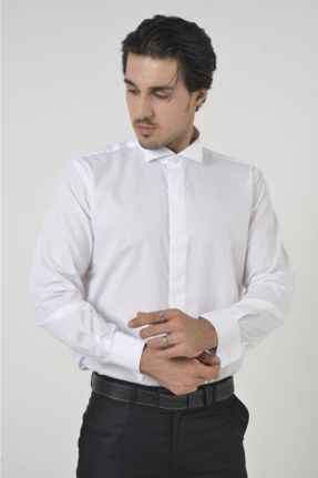 پیراهن سفید مردانه اسلیم فیت پنبه (نخی) کد 122418564