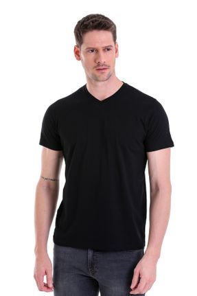 تی شرت مشکی مردانه رگولار یقه هفت پنبه (نخی) کد 703043495