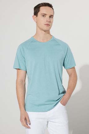تی شرت آبی مردانه رگولار یقه گرد پنبه (نخی) تکی کد 703079820