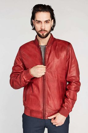 کاپشن قرمز مردانه رگولار NEW VENTURE GIAN FERRE SOLID LEATHER - کد 94930324