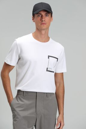 تی شرت سفید مردانه پلی استر رگولار یقه گرد تکی کد 704204955