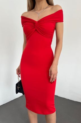 لباس قرمز زنانه بافتنی لیکرا رگولار آستین-کوتاه کد 704319241