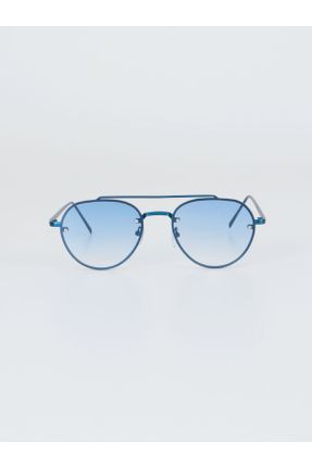 عینک آفتابی آبی زنانه 53 UV400 فلزی سایه روشن بیضی کد 704585172