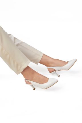 کفش پاشنه بلند کلاسیک سفید زنانه چرم طبیعی پاشنه نازک پاشنه متوسط ( 5 - 9 cm ) کد 705176979