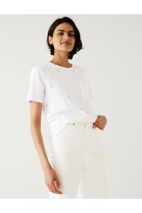 تی شرت سفید زنانه پنبه (نخی) کد 705626108