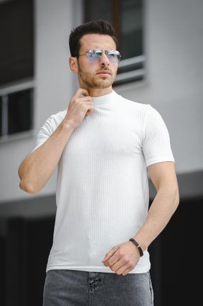 تی شرت سفید مردانه رگولار یقه گرد تکی طراحی کد 706610023