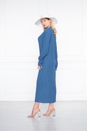 لباس آبی زنانه بافتنی لیکرا تنگ آستین-بلند کد 707209610
