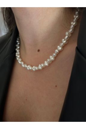 گردنبند جواهر سفید زنانه مروارید کد 707221315