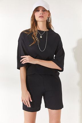 ست بالاتنه و پائین تنه مشکی زنانه بافتنی Olalook - کد 706055516