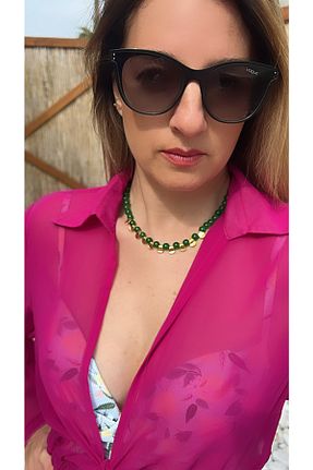 گردنبند جواهر سبز زنانه روکش طلا Kutcha Accessories - کد 363107037