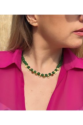 گردنبند جواهر سبز زنانه روکش طلا Kutcha Accessories - کد 363107037