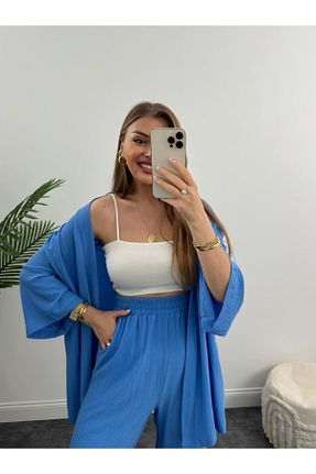 کیمونو و کافتان آبی زنانه لیکرا ELBİSHE - کد 690432379