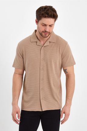 تی شرت قهوه ای مردانه پنبه - پلی استر یقه پیراهنی رگولار کد 686353193