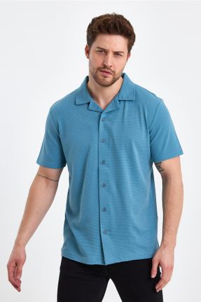 تی شرت آبی مردانه رگولار یقه پیراهنی پنبه - پلی استر کد 686369072