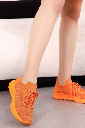 کفش اسنیکر نارنجی زنانه بند دار تریکو کد 706481826