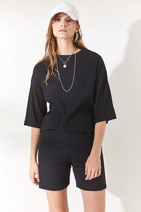 ست بالاتنه و پائین تنه مشکی زنانه بافتنی Olalook - کد 706055516