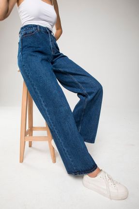 شلوار آبی زنانه اکریلیک جین پاچه راحت فاق بلند کد 364415155