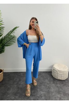 کیمونو و کافتان آبی زنانه لیکرا ELBİSHE - کد 690432379