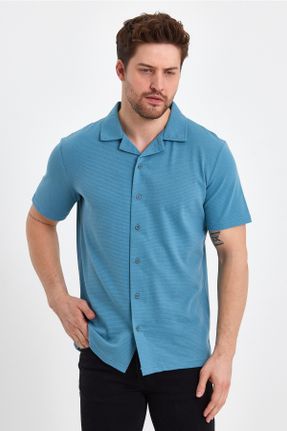 تی شرت آبی مردانه رگولار یقه پیراهنی پنبه - پلی استر کد 686369072
