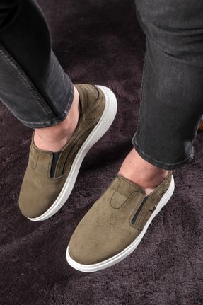 کفش کژوال خاکی مردانه چرم طبیعی پاشنه کوتاه ( 4 - 1 cm ) پاشنه ساده کد 100421401