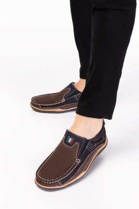 کفش لوفر قهوه ای مردانه چرم طبیعی پاشنه کوتاه ( 4 - 1 cm ) کد 709119680