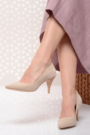 کفش پاشنه بلند کلاسیک بژ زنانه چرم مصنوعی پاشنه نازک پاشنه متوسط ( 5 - 9 cm ) کد 2951300