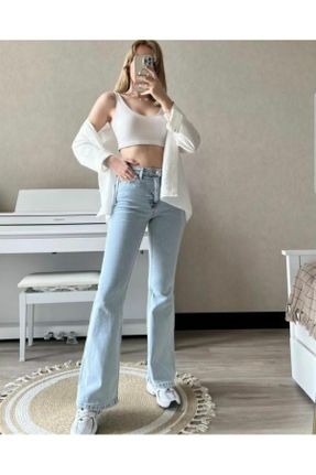 شلوار جین آبی زنانه پاچه لوله ای فاق بلند جین کد 708212359