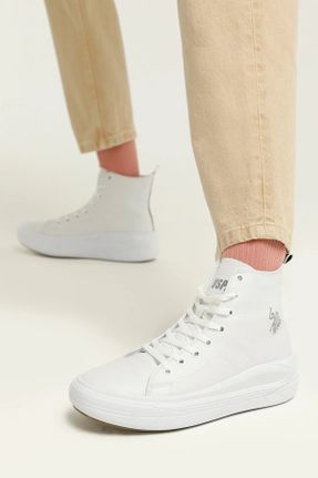 کفش اسنیکر سفید زنانه بند دار پارچه ای کد 708307833