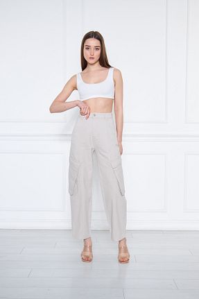 شلوار جین طوسی زنانه پاچه گشاد CRC JEANS - کد 695216080