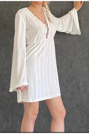 لباس سفید زنانه بافتنی دانتل کد 710883832
