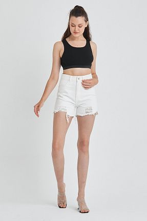 شلوارک و برمودا سفید زنانه فاق بلند CRC JEANS - کد 707370155