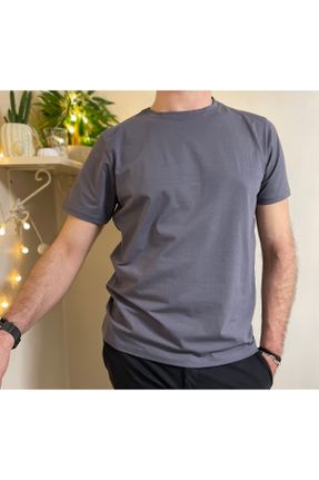 تی شرت طوسی مردانه رگولار یقه گرد تکی کد 667122952