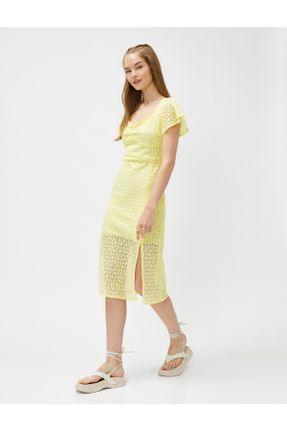 لباس زرد زنانه بافتنی رگولار بند دار کد 695647070